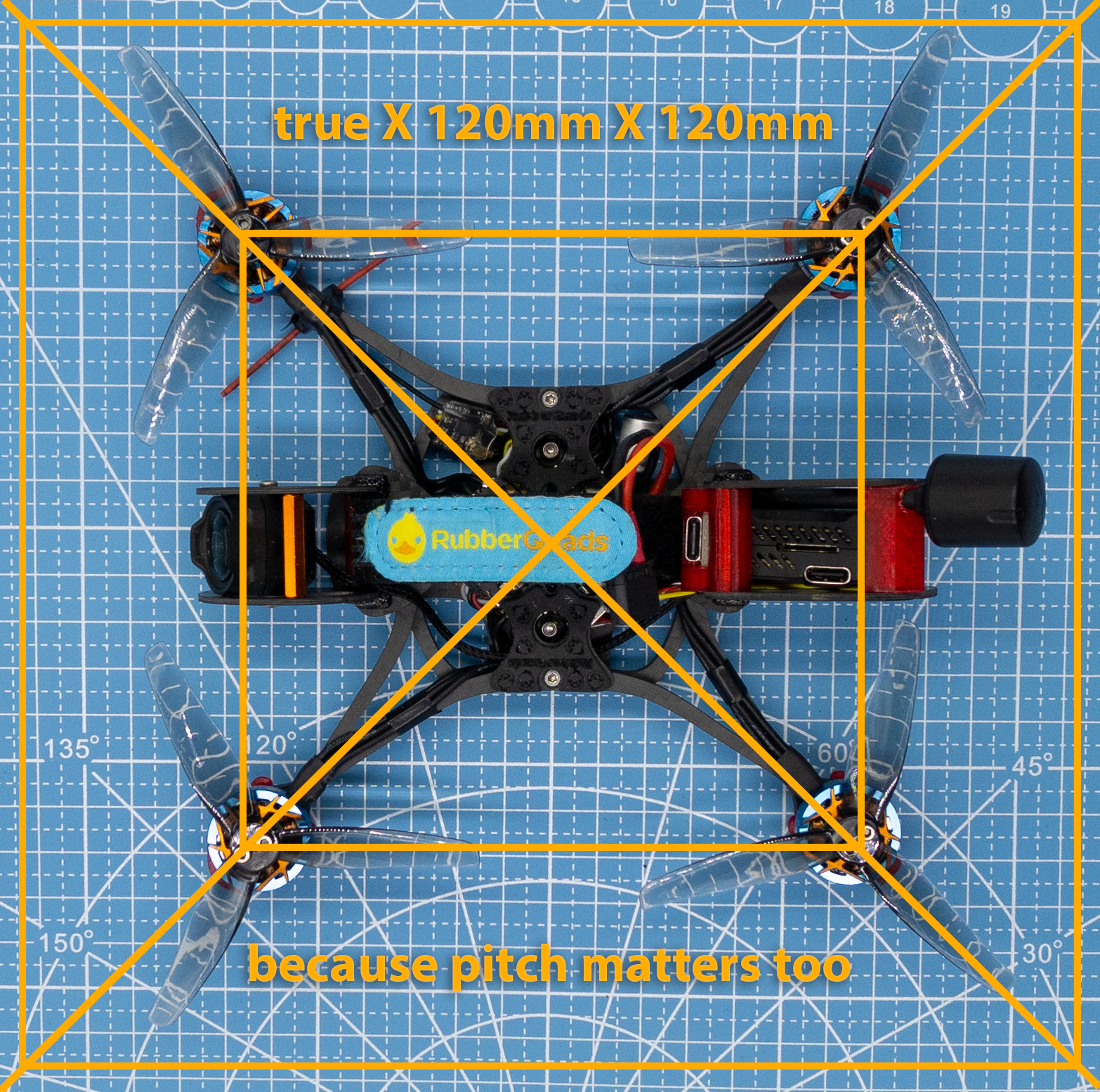 Squirrel 35 top-view showing the true X configuration